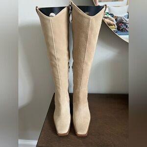 Vince Camuto Tan Heeled Boots with Streamlined Design